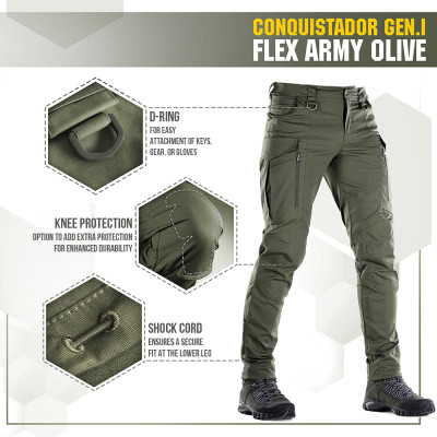 M-Tac Tactical Pants Conquistador Gen I Flex Taktinės kelnės, Army Olive