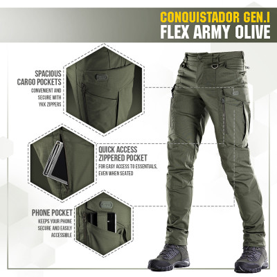 M-Tac Tactical Pants Conquistador Gen I Flex Taktinės kelnės, Army Olive