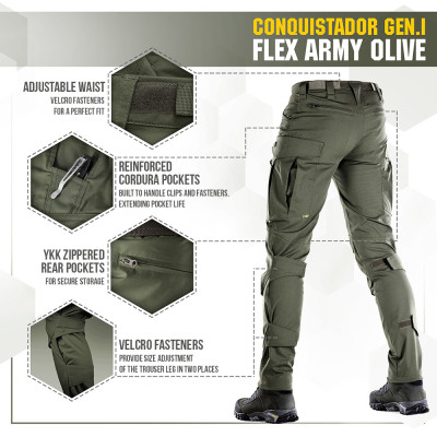 M-Tac Tactical Pants Conquistador Gen I Flex Taktinės kelnės, Army Olive